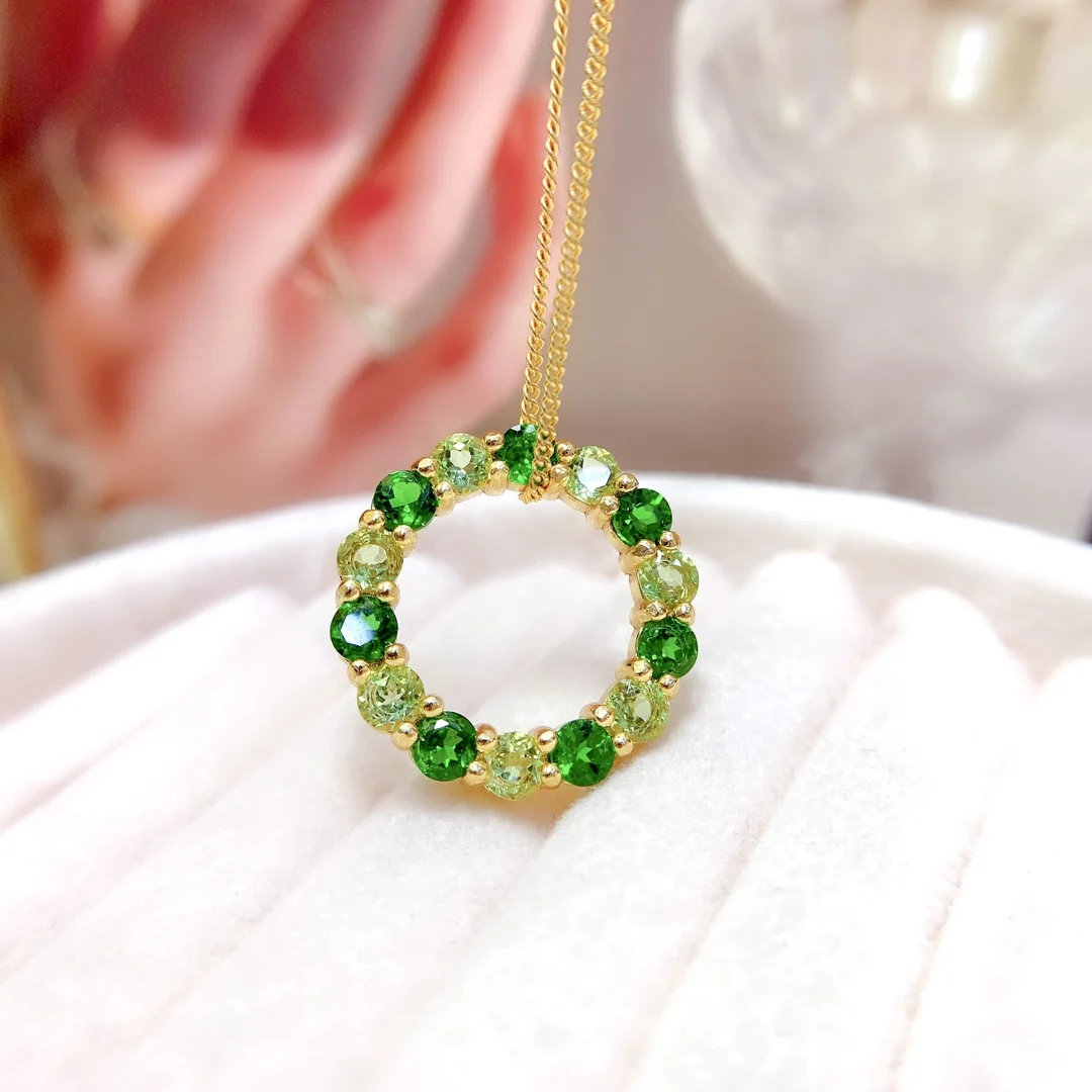 

Natural diopside peridot necklace, 925 silver certification,pure pendant,women's boutique luxury products free shipping products