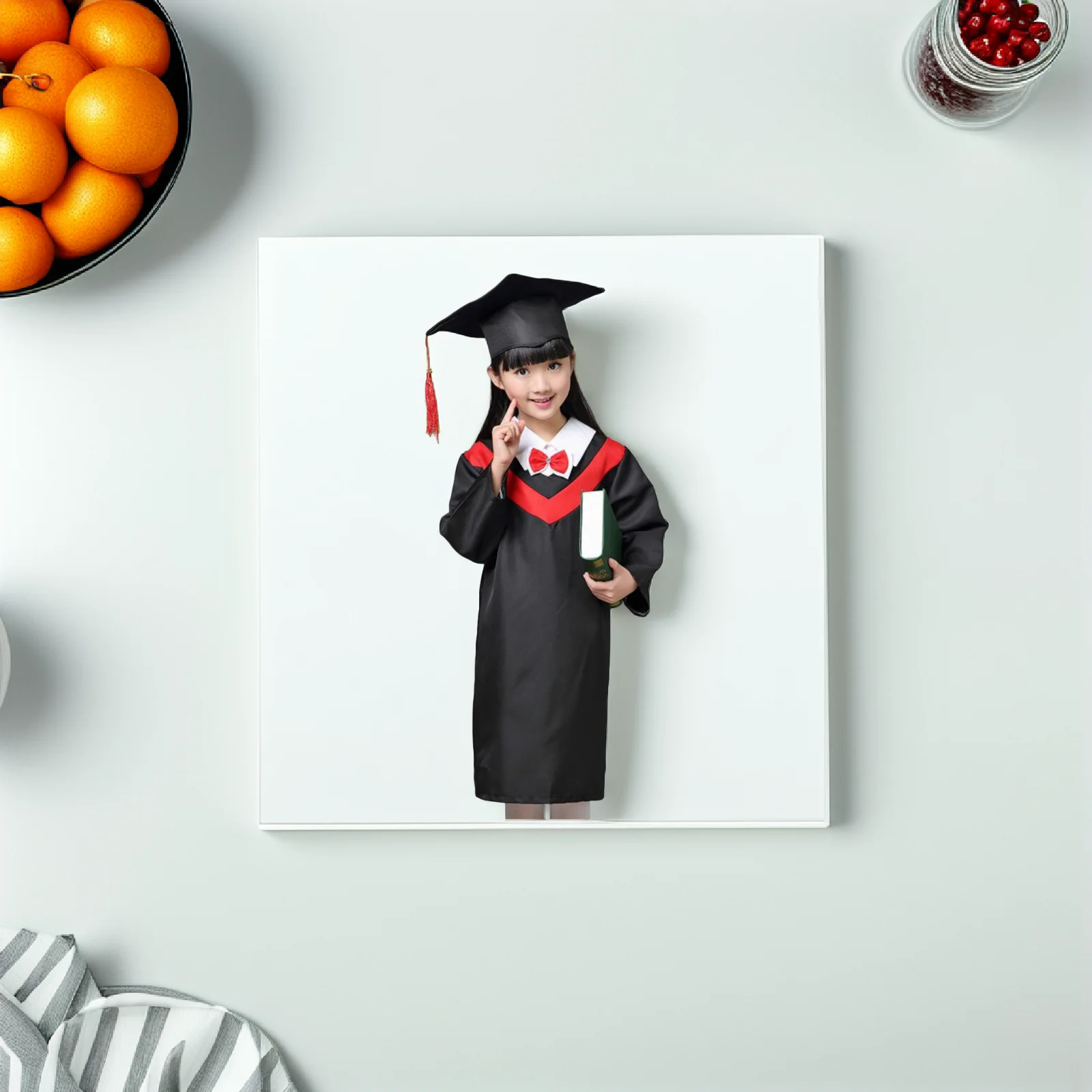 

1 set 1 Set Children Graduation Gown Cloak Robe Costume For Kids School Ceremony Cosplay Set Red Collar 120Cm Easy Wash Durable