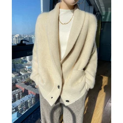 100 Pure Wool Cardigan Women's Polo Neck Long Sleeve Comfortable and Warm Autumn and Winter New 2023 Type Cardigan Coat Sweater