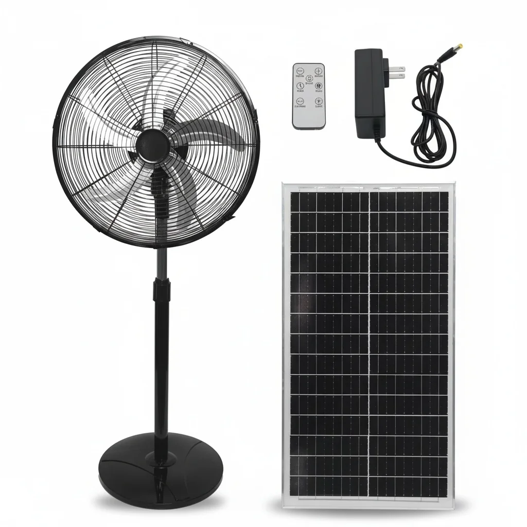 

Industrial Solar Fan, 18 Inch Metal Stand Fan, 46800mAh Battery Rechargeable Floor Fan with 40W Solar Panel, Brushless Motor