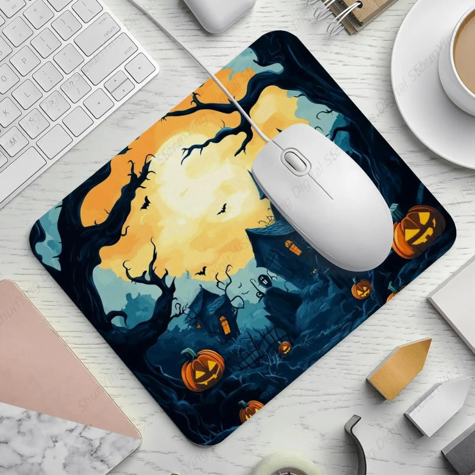 Pumpkin Castle Giant Moon Printed Computer Mouse Pad Gaming Anti slip Rubber Mouse Pad Suitable for Office Laptop PC