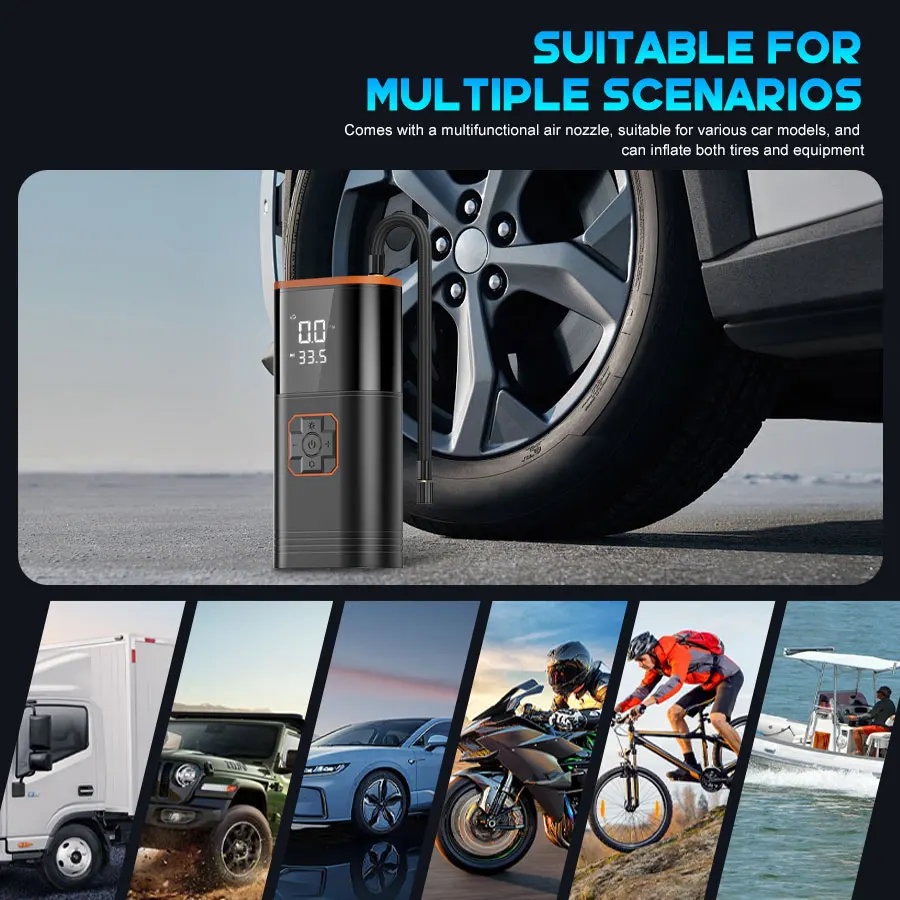 

Newly Upgraded ABS Car Air Pump: Automatic Inflator for Outdoor Tyre Emergency Inflation and Sports Equipment Inflation