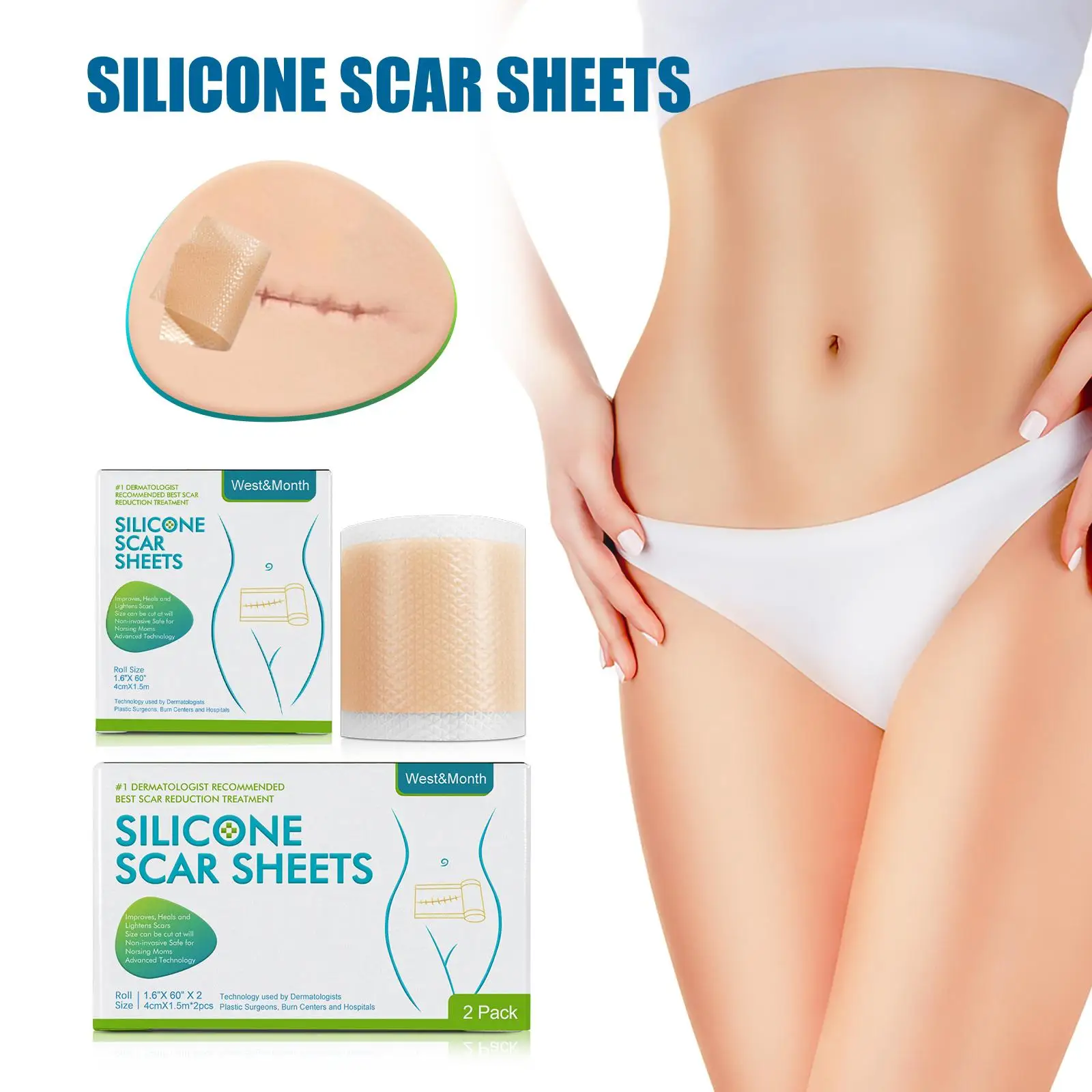 Silicone Scar Patch Silicone Scar Tape Roll Scar Sheet Removal Self-Adhesive Tape Therapy Patch Burn Acne Surgical Scar Skincare