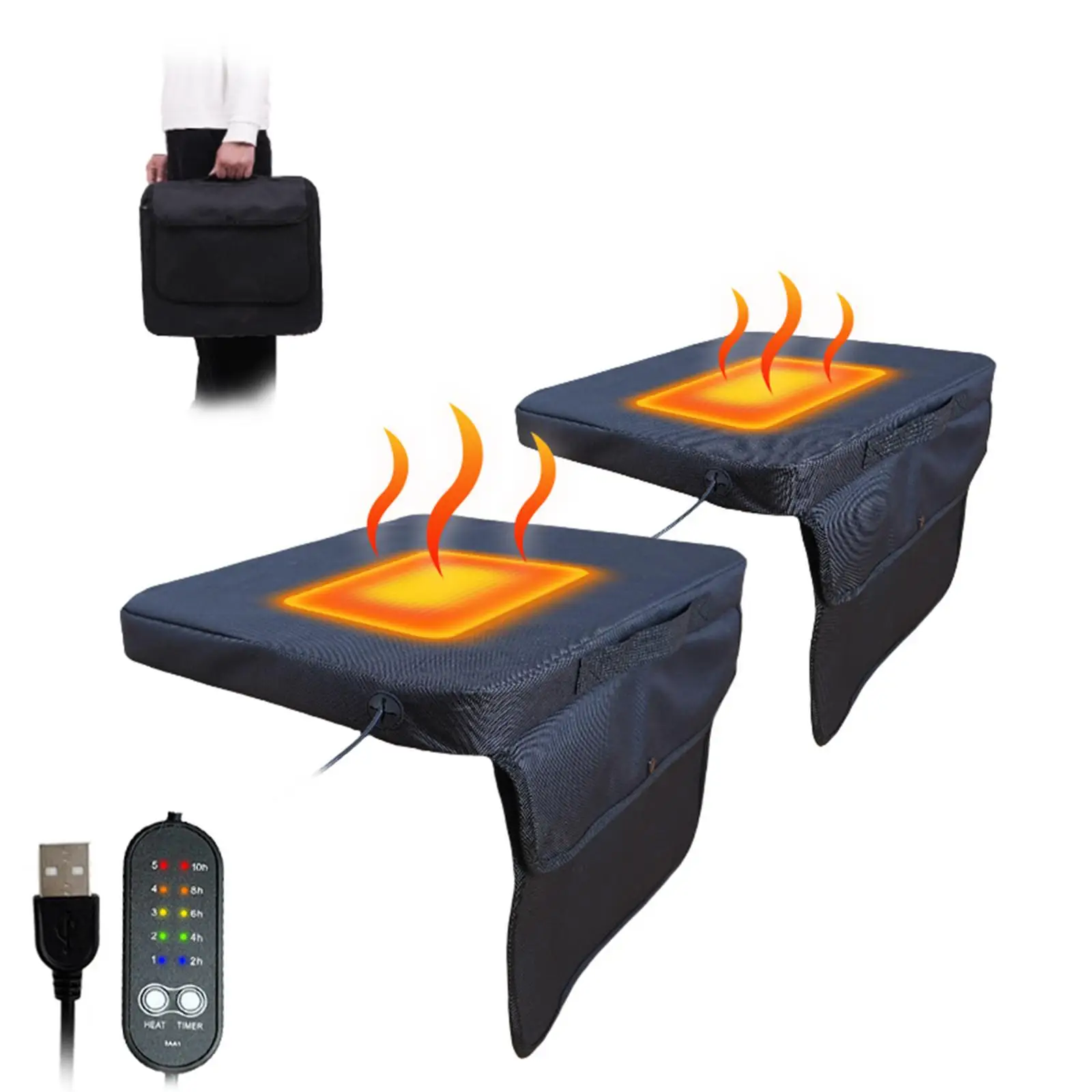 

USB-подогреваемая накладка на кресло для кемпинга из ткани Оксфорд, теплая компактная подушка с водонепроницаемым карманом для сидений на газоне, пляже, стадионе