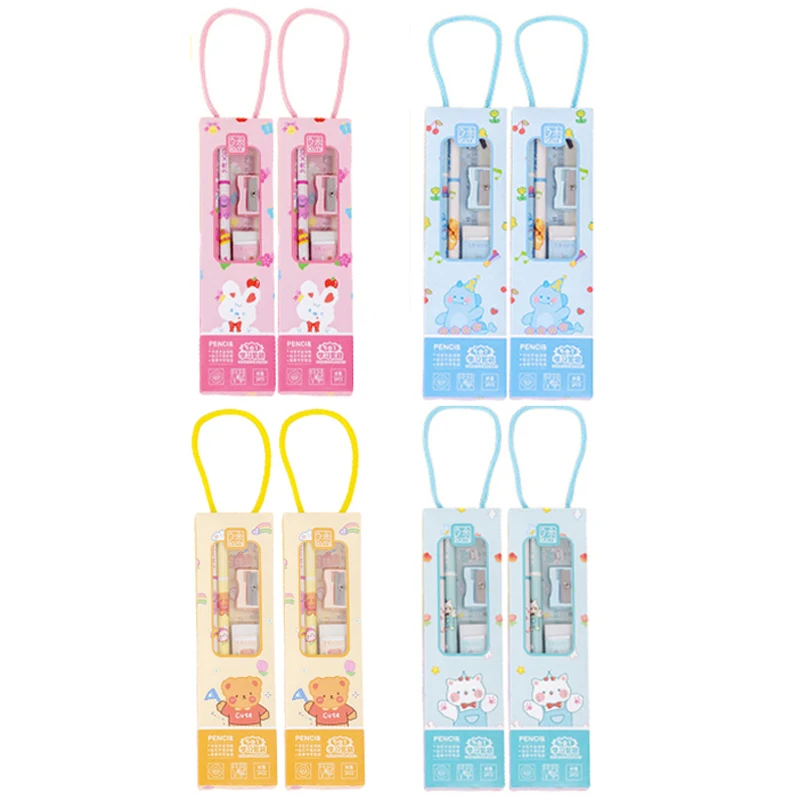 

8Sets Portable Stationery Set Animal Cartoon Pencil Cute Ruler Children Pencil Sharpener Student Eraser School Supplies Gifts