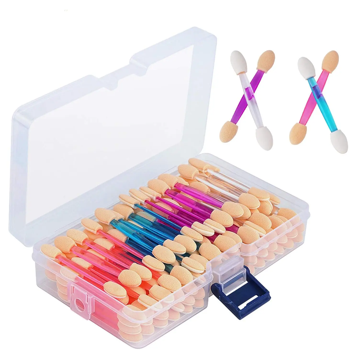 

120PCS Dual Sided Eye Shadow Sponge Applicators with Container, 4 Colors Makeup Brushes for Easy Application