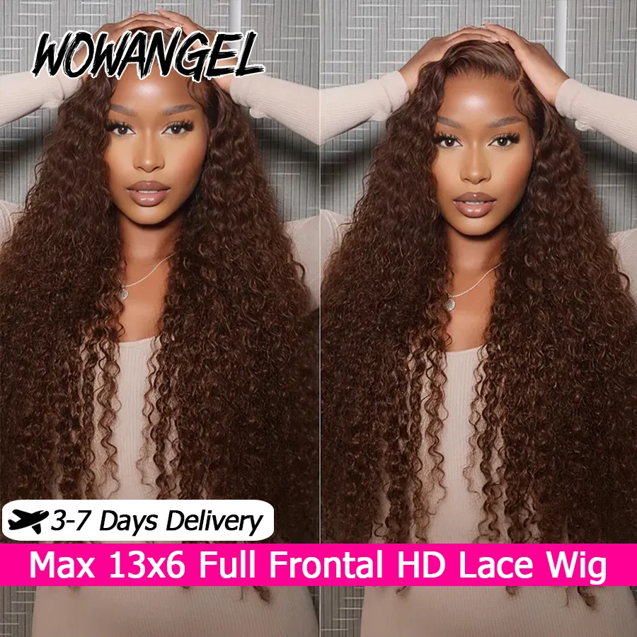 Schokoladenbraune Wasserwellen-Echthaarperücke 13x6 HD Lace Front Perücken Vorgezupfte Kleberlose Perücke Unsichtbare HD Lace Full Frontal Perücken – Detail 2