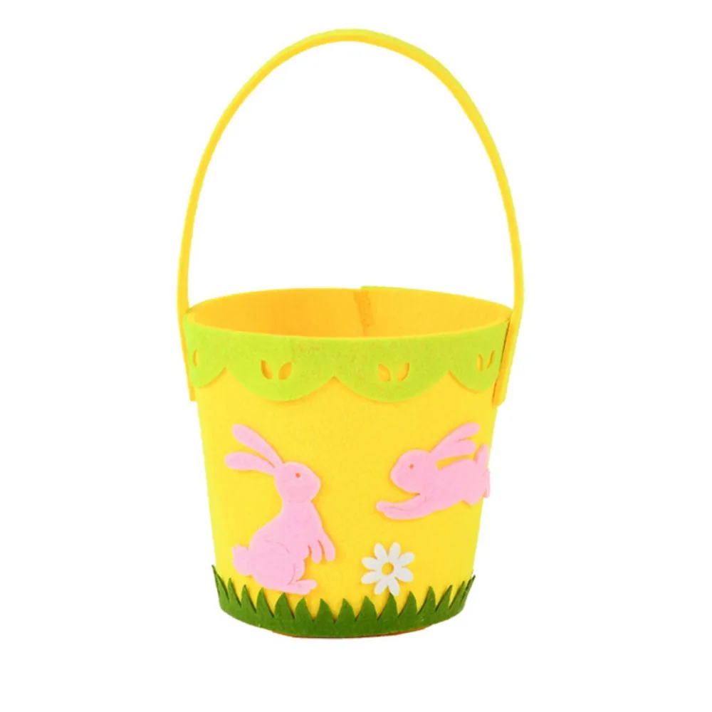 Cartoon Easter Felt Basket Colorful Soft Chicken Tote Bag Rabbit Snail Chicken Pattern with Handle Chicken Egg Hunt Basket