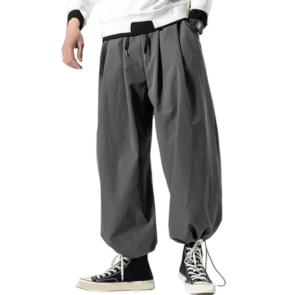 Solid Color Harem Pants Japanese Style Men's Bloomers Loose Fit Harem Pants with Drawstring Waist Ankle Bands Soft for Hip