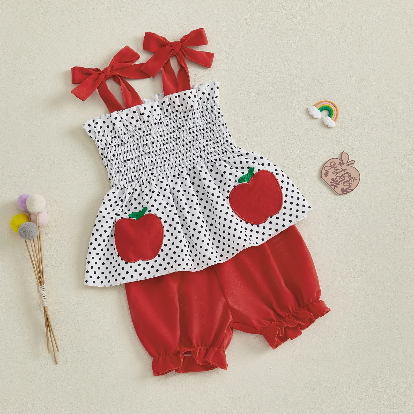 Tregren 2-7Years أطفال بنات الصيف موضة الملابس نقطة طباعة Smocked التعادل متابعة حزام بروتيل + بلون السراويل 2 قطعة مجموعات