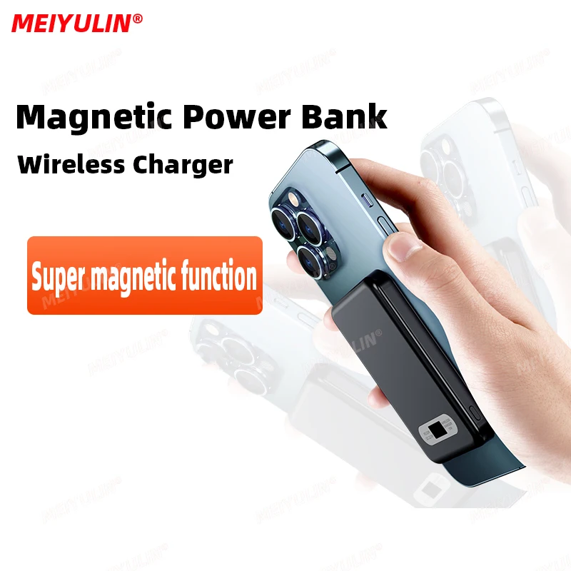 5000mAh Transparent Magnetic Wireless Power Bank 10000mah Portable External Battery USB C PD20W Fast Charge for iPhone 15 Xiaomi