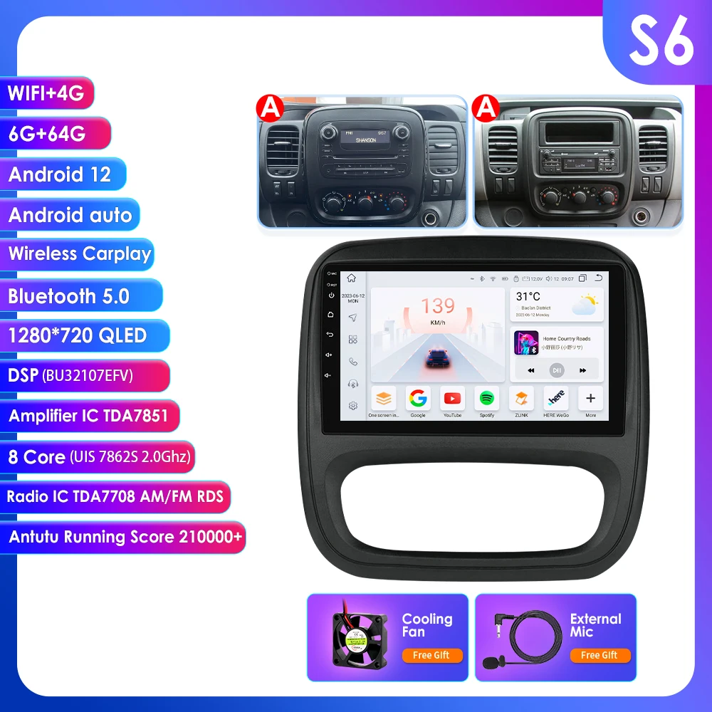 9" Hizpo 2Din CarPlay Android Auto Autoradio für Opel Vivaro B 2014 - 2018 Renault Trafic 2014 - 2021 RDS DSP GPS Navi BT 4G SWC 9