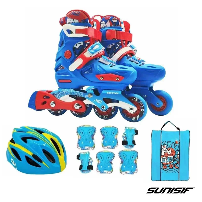 Adjustable Kids Roller Skates Set for Girls Boys Beginner Children Student Extendable Outdoor Roller Skates with Protective Gear