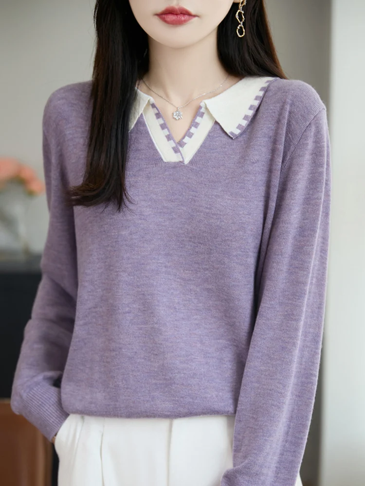 

2025 New Sle Loose Knitted Sweater Turn-down Collar Outerwear Simple Design Slimming Base Layer Top Versatile Faionable W...