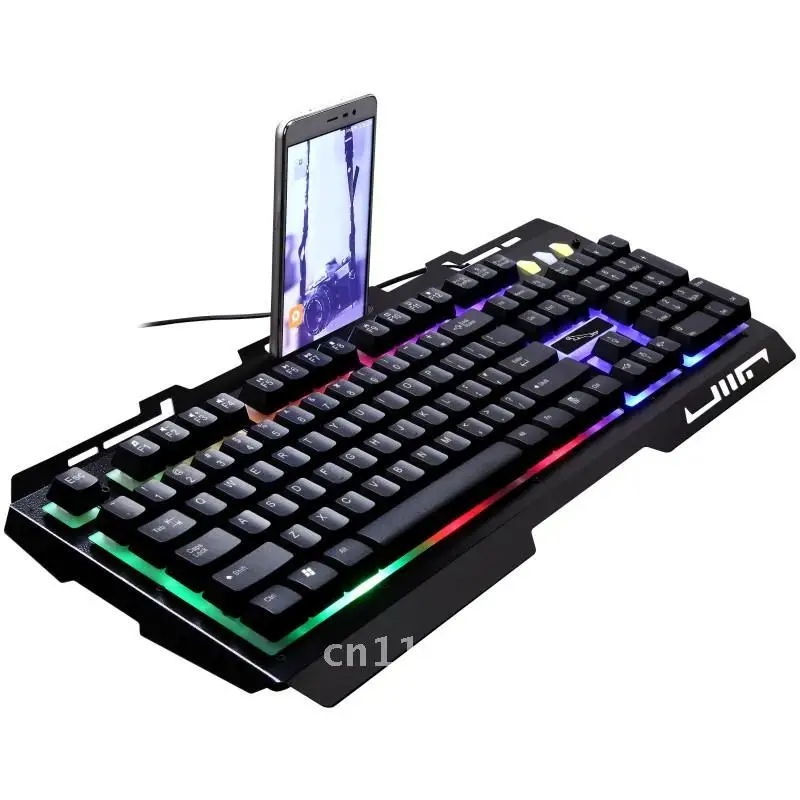 

Leopard G700 Wired Gaming Keyboard with Chasing Light Metal Mechanical Feel Mobile Phone Stand - Universal 104-Key USB Keyboard