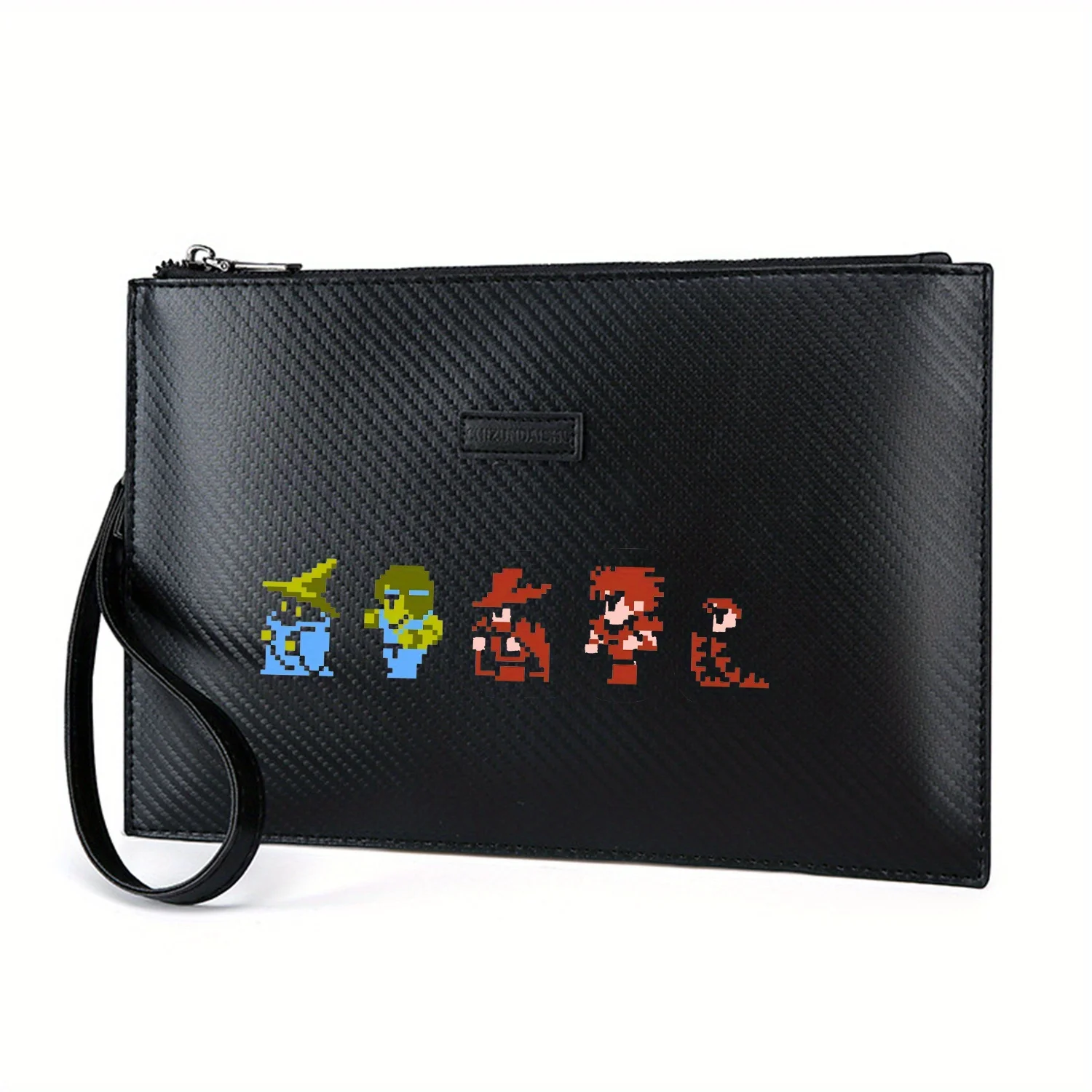 Pixelated characters classic rpg designs adventure party Elegant Printed PU Men's Handbag Fashionable and Practical for Everyday