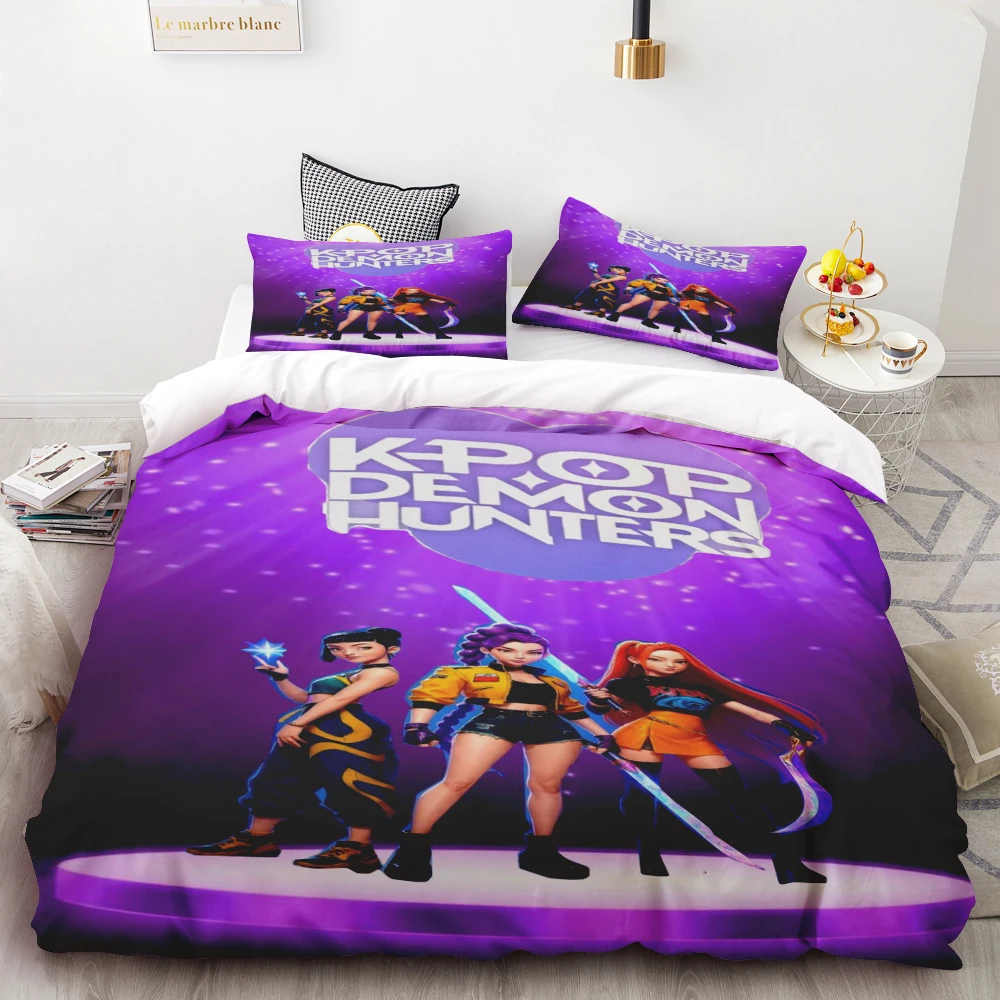

Teens Duvet Cover Kpop Demon Hunter Cartoon Bedding Set with 2 Pillocase Twin Full Bedroom Dormitory Birthday Gifts