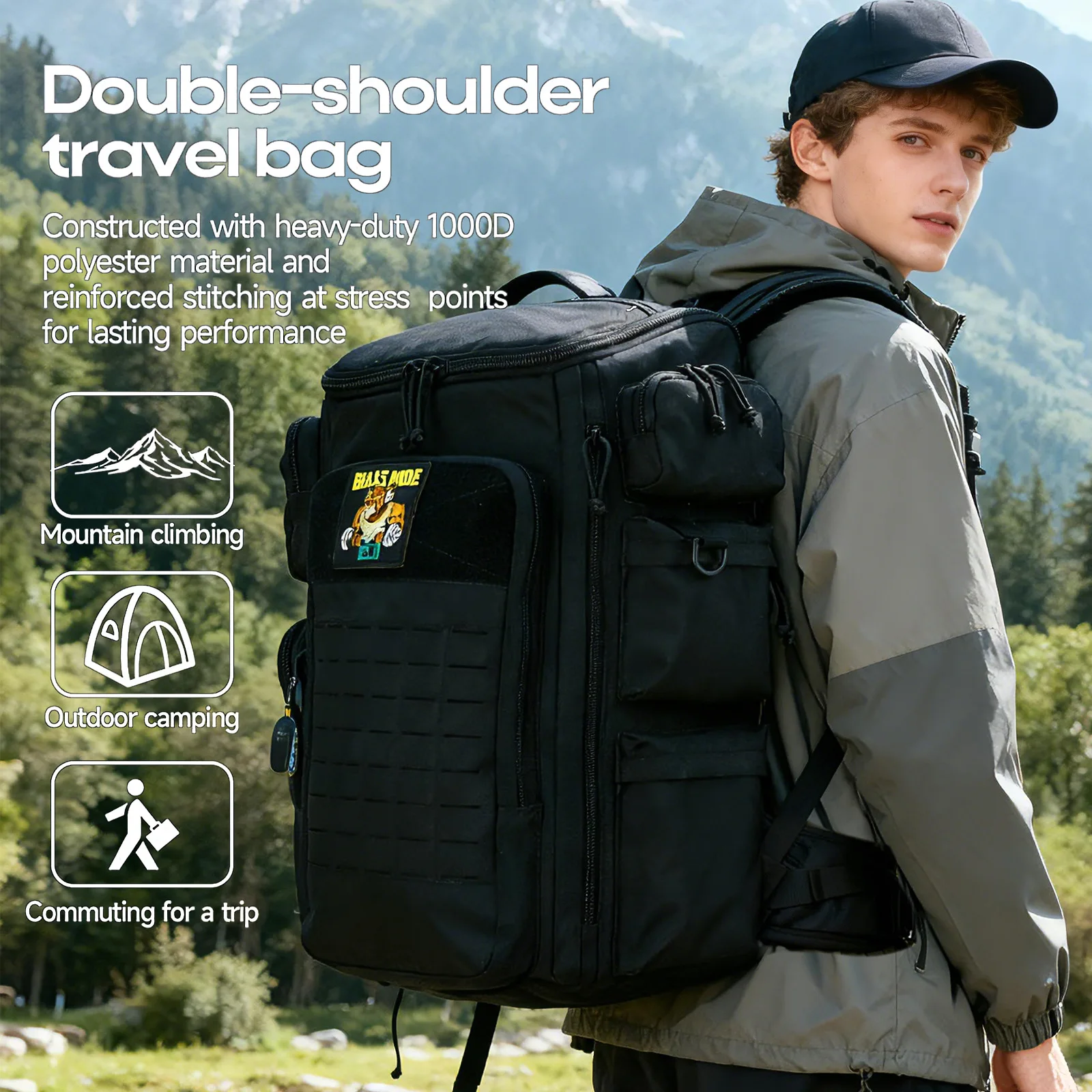Outdoor Backpack Sports Backpack Large Capacity Black Color Outdoor Backpack Men's Mountaineering Bag Camping Style