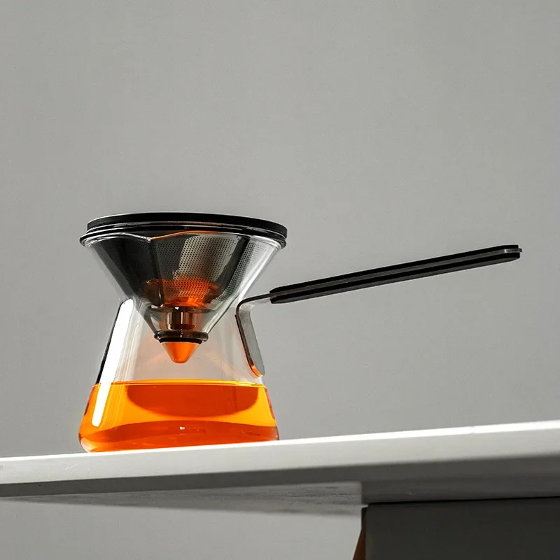 

300Ml stainless steel glass magnetic side handle coffee brewing pot tea separation filter pot