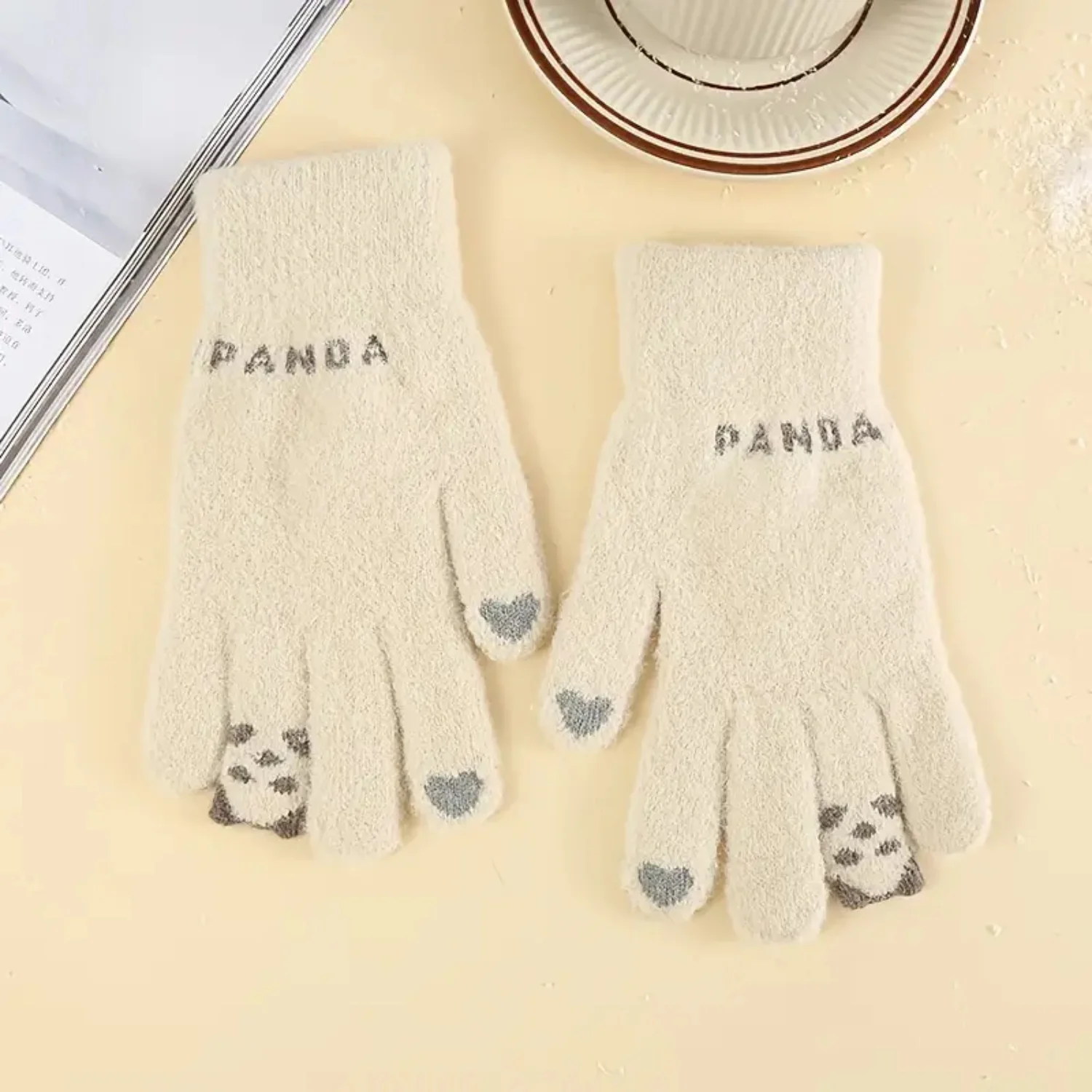 Love Panda Knitted Gloves - Womens Fashion Cute Solid Color Warm Accessories Liner brushes for nails Nail buffer block Nail care