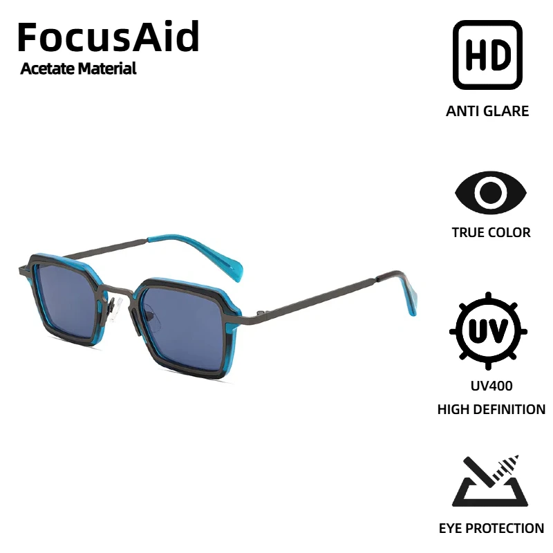 

FocusAid Square Fashion Vintage Sunglasses Men Women Brand Designer High Quality Acetate Sunglasses UV400 Colored Nylon Lens