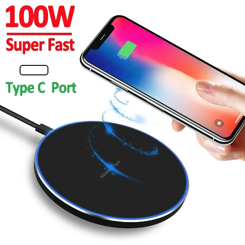 100W Wireless Charger Pad Stand for IPhone 15 14 13 12 Samsung Xiaomi Huawei Phone Chargers Induction Fast Charging Dock Station