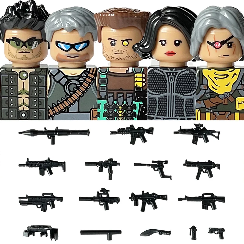 City Accessories MOC Villain Gangster Figures Building Block Modern Soldier Mask Mercenaries Helmet Military Weapons Bricks Toys