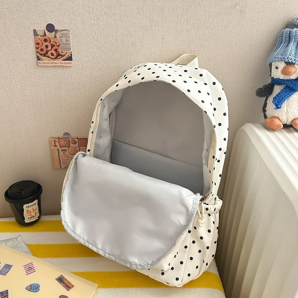 Cute Nylon Student Backpack Lightweight Multi Pocket School Bag Polka Dot Large Capacity Commute Backpack for Students Girls