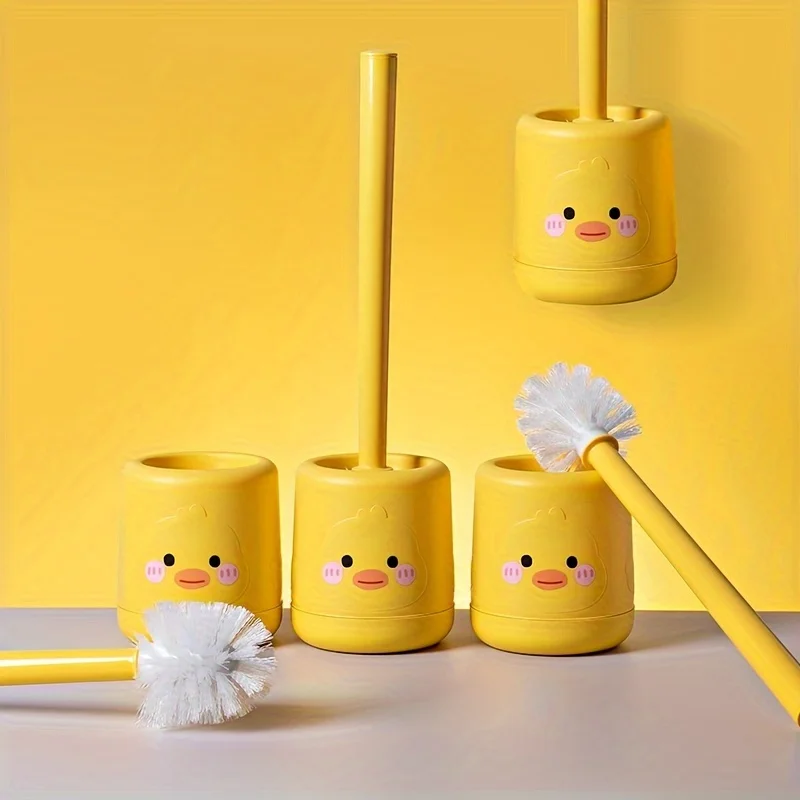 1set, Small Yellow Duck Toilet Brush Set, Cleaning Toilet Brush, Silicone Creative Wall-Mounted Style ,Cleaning Tools,