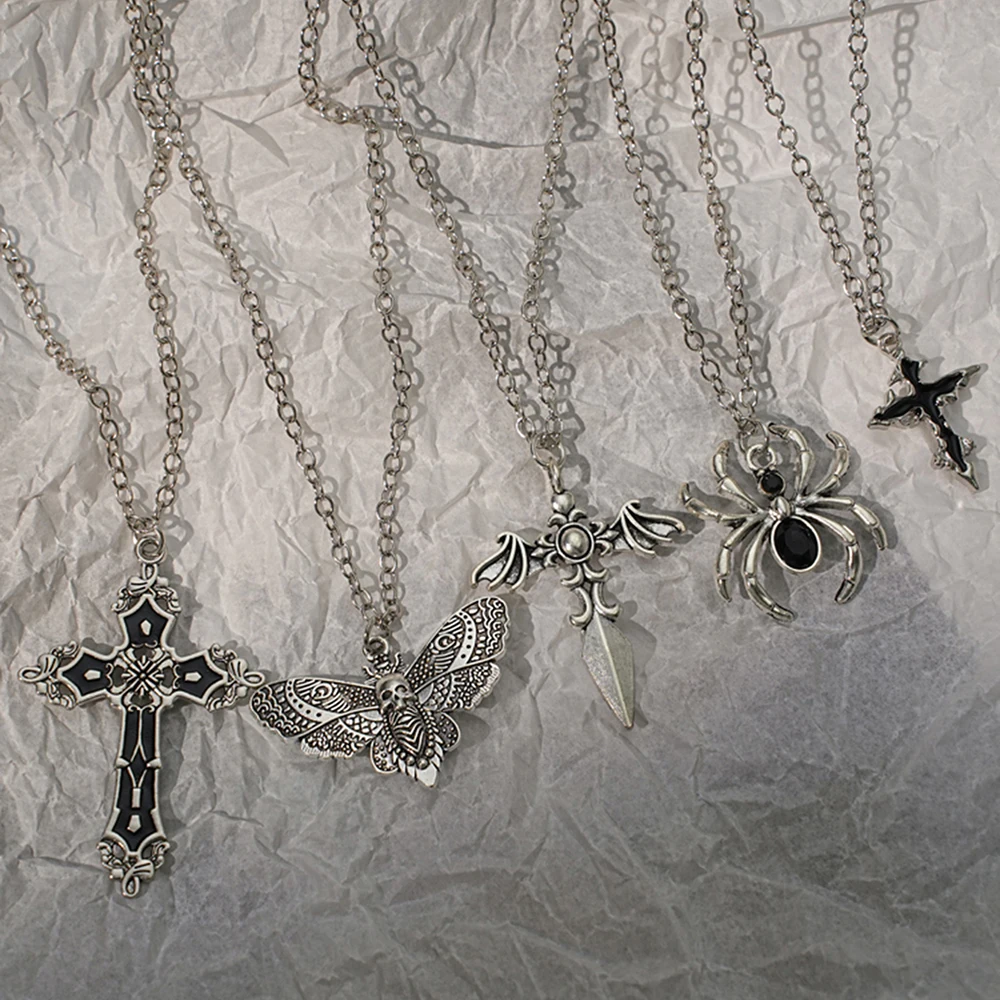 Special Wind Cross Skeleton Spider Set Necklace, Y2K Personalized Trendy Cool Girl Necklace Set, Halloween Gift