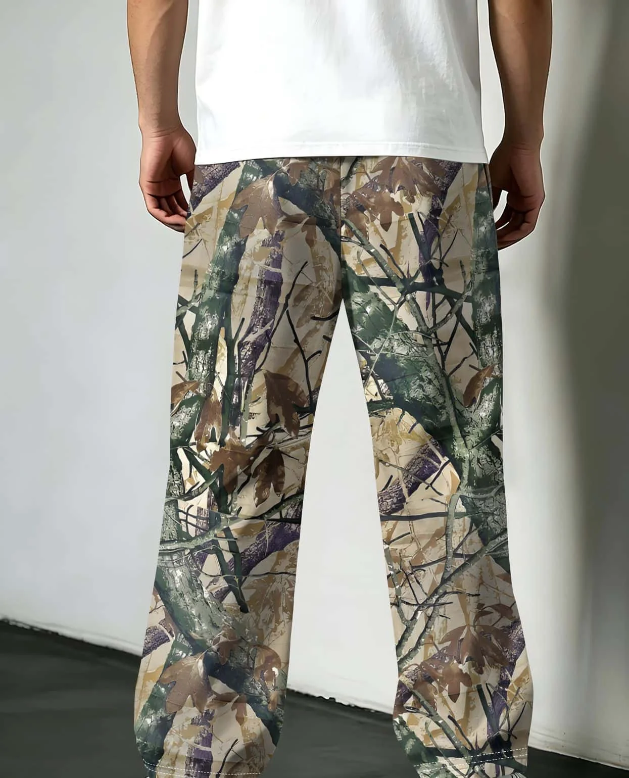 Outdoor Leaf Camouflage Wide Leg Quick Drying Pants for Men and Women Breathable Sports Pants Beach Camping Pants