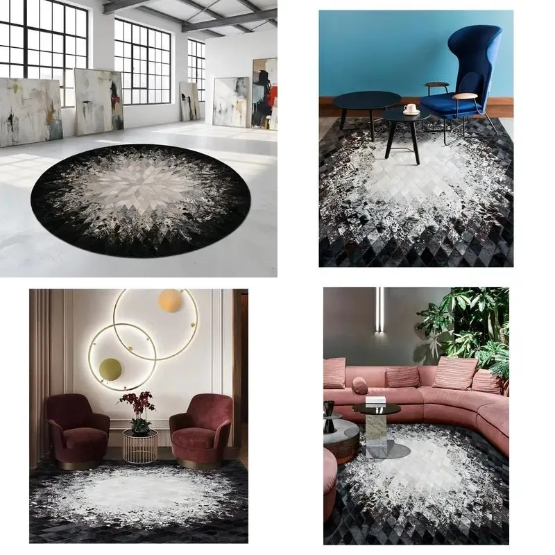 Nordic Style Creative Bedroom Entrance Carpet Light Luxury High End Handmade Custom Cloakroom Black White Floor Mat