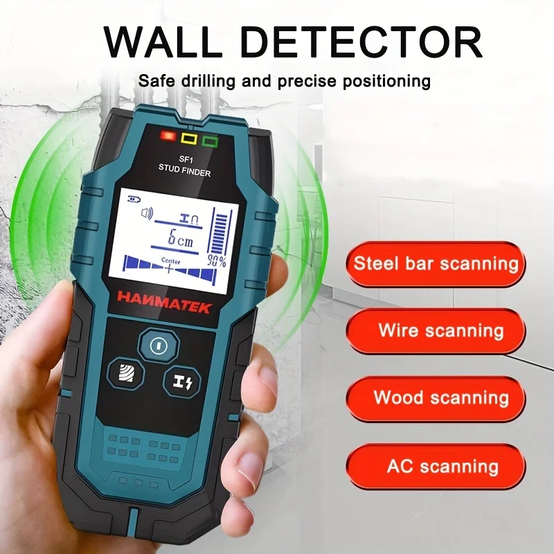 HANMATEK SF1 Stud Finder Wood Studs Metal Detection of Live Cable Metal Depth Measurement Finder Wall Detector Scanner