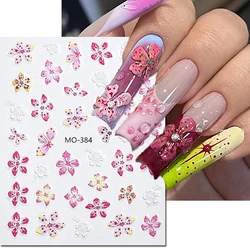 5D Embossed Nail Art Decals Summer Pink Blossom Florals Orchid Flowers Nails Stickers Decorations For Manicures