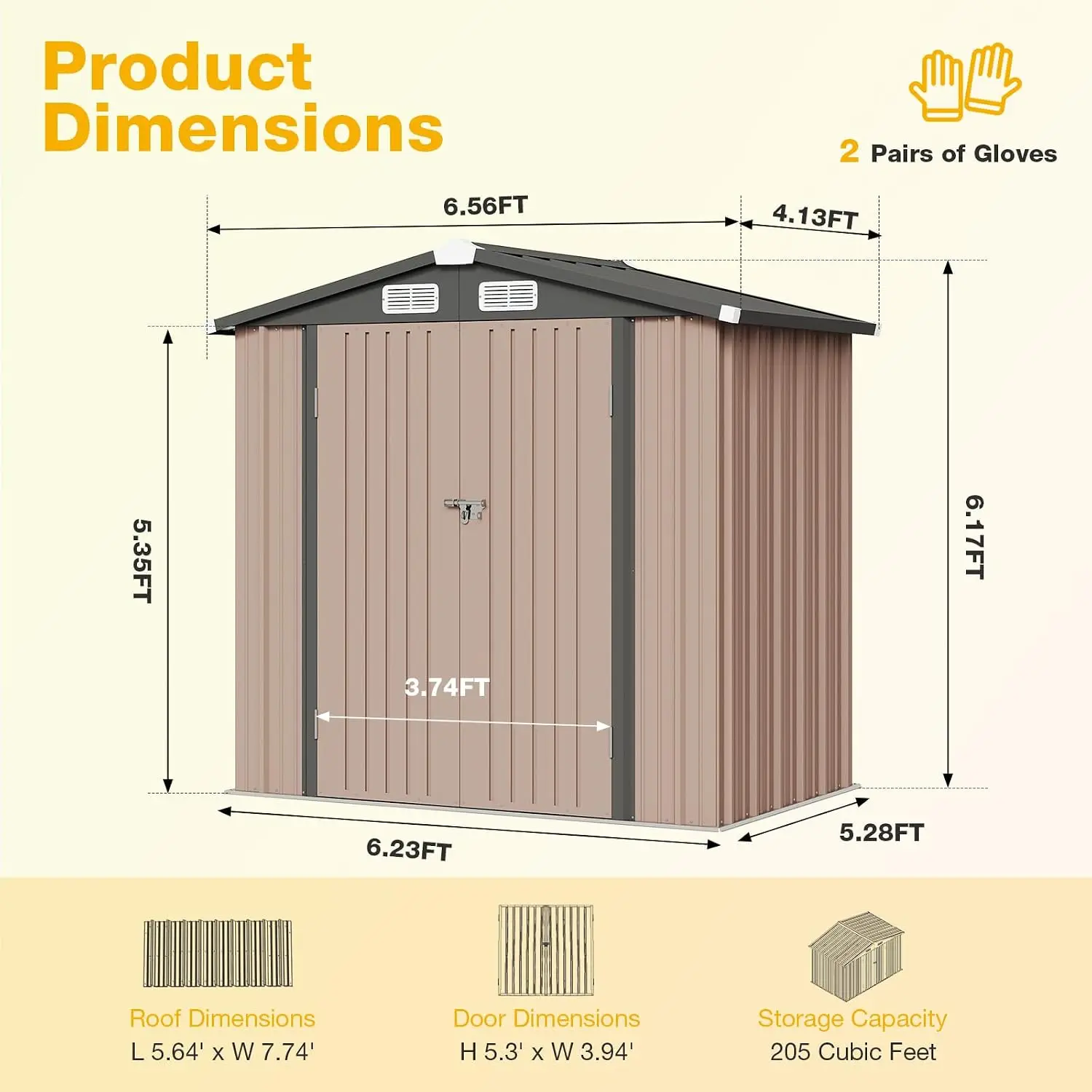 Outdoor Storage Shed Lockable Double Doors Sloped Roof Metal Bike Tool Generator Backyard Patio 6x4 FT, Customized