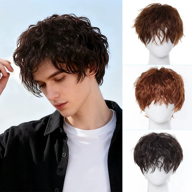 Men's Synthetic Fiber Wig Tin Foil Perm Breathable Fashion Headgear for Comics And Pyrotechnic Performances
