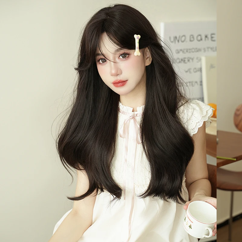 NAMM Long Body Wave Deep Brown Wigs Mid Split Wig High Density Synthetic Deep Brown Hair Wigs for Women Daily Use