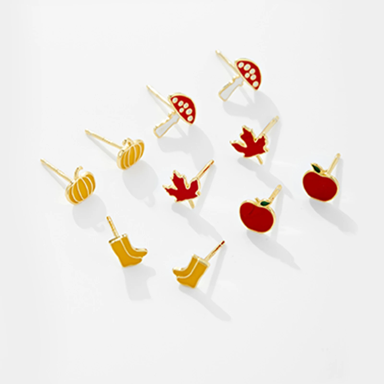 ANDYWEN 925 Sterling Silver Gold Low Price Mushroom Pumpkin Maple Leaf Apple Stud Earring Piercing Clips Clearance Sales