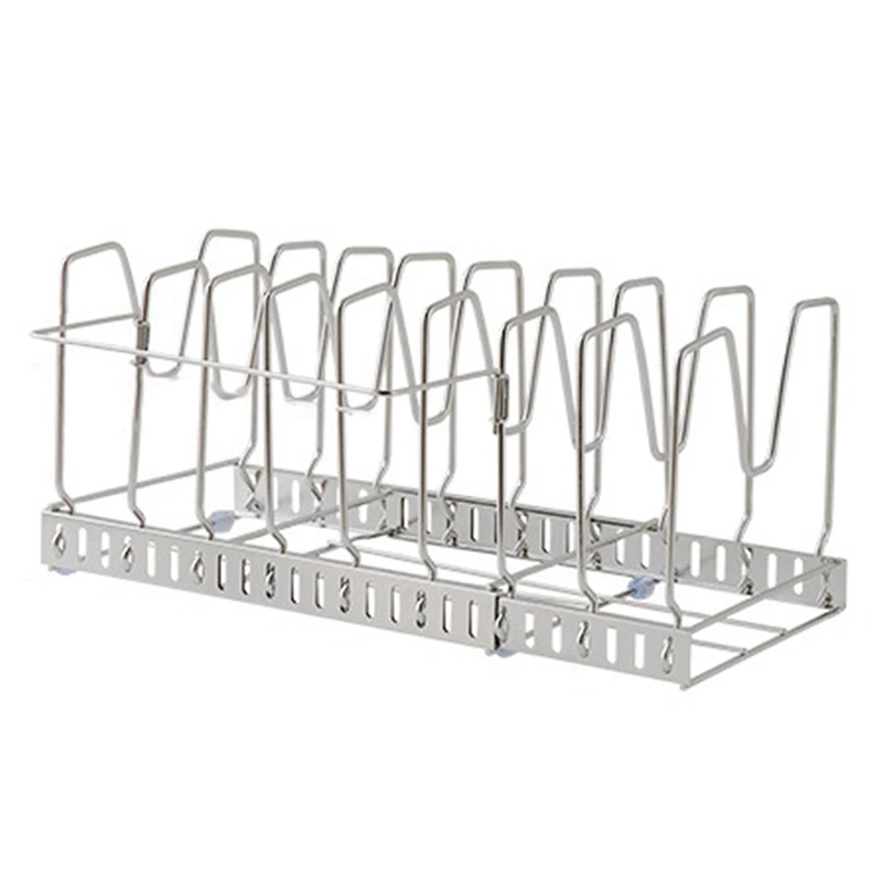 

A01F-Pan Organiser Rack Pot Lid Organizers With Dividers Expandable Pot Pan Lid Rack Bakeware Storage Organizer