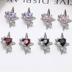 10pcs Luxury Pink Zircon Nail Art Charm 3D Star Surround Love Crystal Starlight Planet Nail Decor DIY Simple Design Nail Parts
