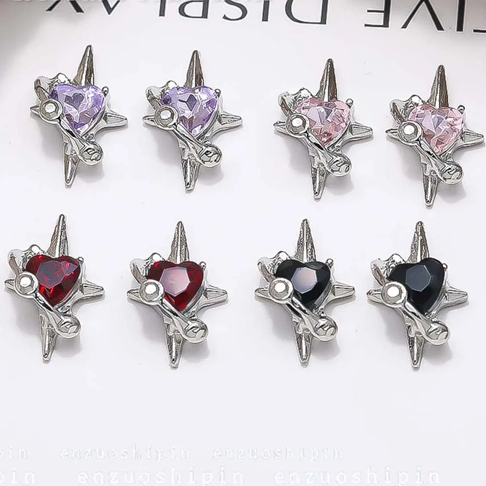 10pcs Luxury Pink Zircon Nail Art Charm 3D Star Surround Love Crystal Starlight Planet Nail Decor DIY Simple Design Nail Parts