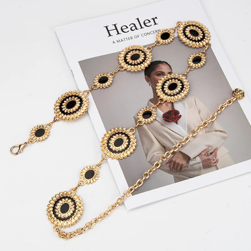 เข็มขัดโซ่โลหะผู้หญิงทองเงินรัดตัวหญิงคัมเมอร์บันด์โค้ตเข็มขัดชุดตกแต่งเข็มขัดแคบ J1535