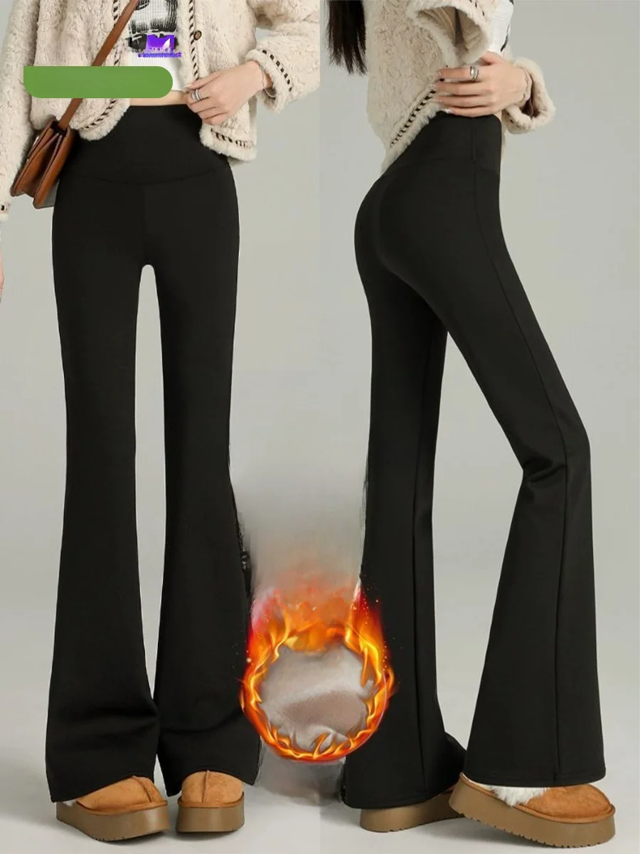 하이웨이스트 안감 플레어 요가 팬츠 여성용 아우터웨어 가을 겨울 슬리밍 스포츠 타이트 힙업 플레어 팬츠