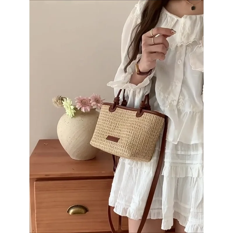 

2025 Новая сумка-корзина для овощей, тканая сумка для летних каникул, пляжная сумка для плетения травы, сумка через плечо | Сумочка