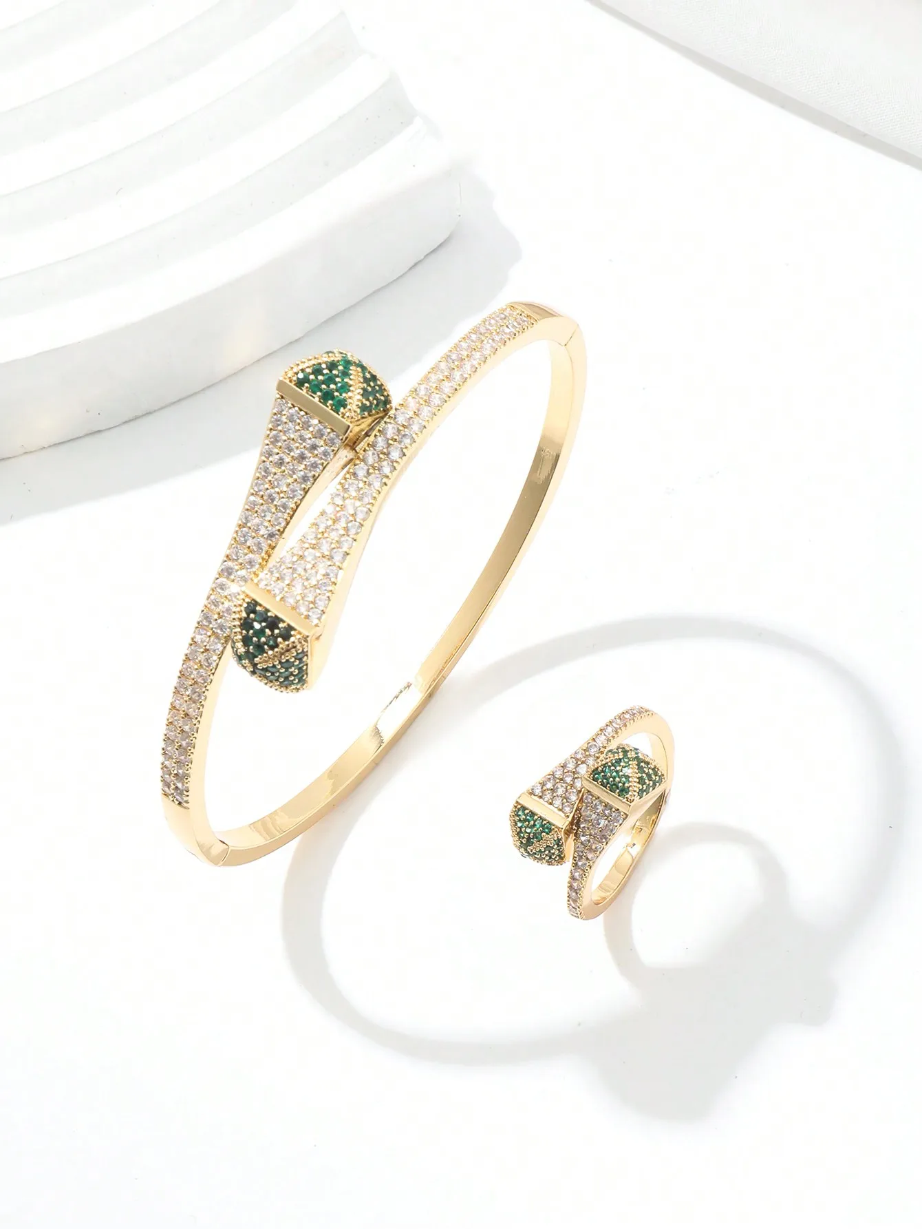 1 French color Zirconium cool air open vintage non-fading bracelet ring set for women
