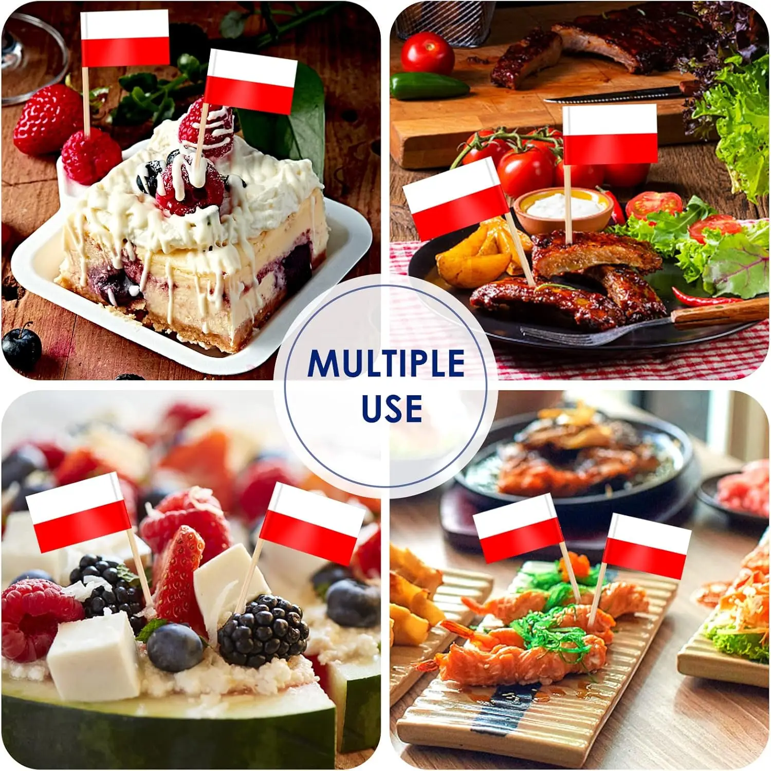 100Pcs Small Tiny Poland Cupcake Toppers Stick Flags Double-sided for World Cup, National Day, Birthday Party Decorations