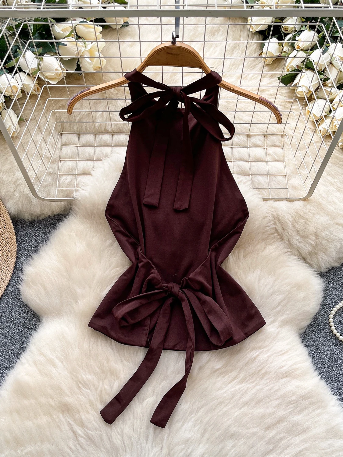 

Sexy Hollow out Strap Hanging Ne ter Vest Women Slimming Pure Desire Spicy Girl Top Women's Faion Summer Polyester Fiber