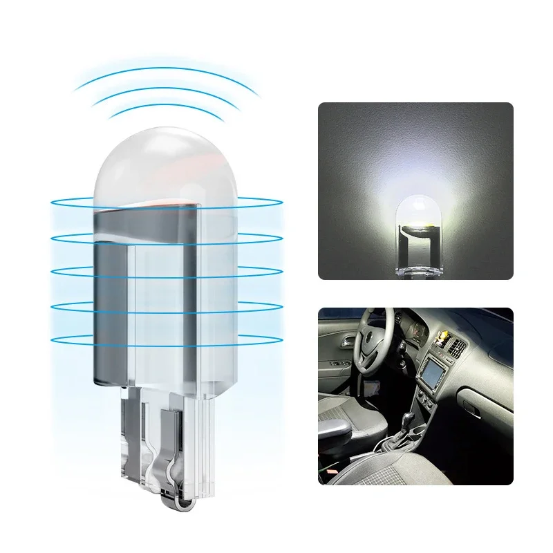10Pcs W5W Led T10 Car Light COB Glass 6000K White Auto Automobiles License Plate Lamp Dome Read DRL Bulb Style Led Light 12V