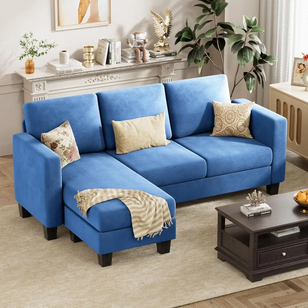 

Convertible Sectional Sofa Couch, 3 Seat L-Shaped Sofa with Linen Fabric, Movable Ottoman Small Couch for Small Apartments