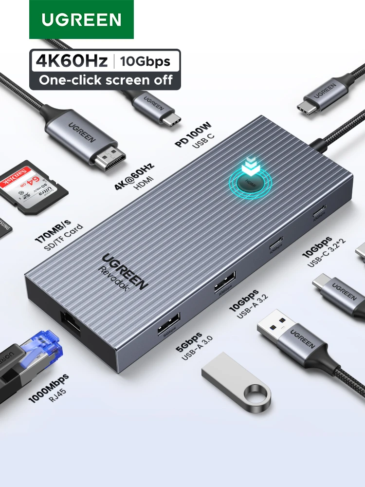 UGREEN 10Gbps USB C HUB 4K60Hz Typ C do HDMI2.0 RJ45 PD 100W Adapter do Macbook iPad Pro Air M2 M1 Sumsang PC Akcesoria HUB — zdjęcie produktu 7